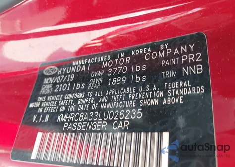 2020 Hyundai Venue Sel из США, поврежденный, VIN KMHRC8A33LU026235